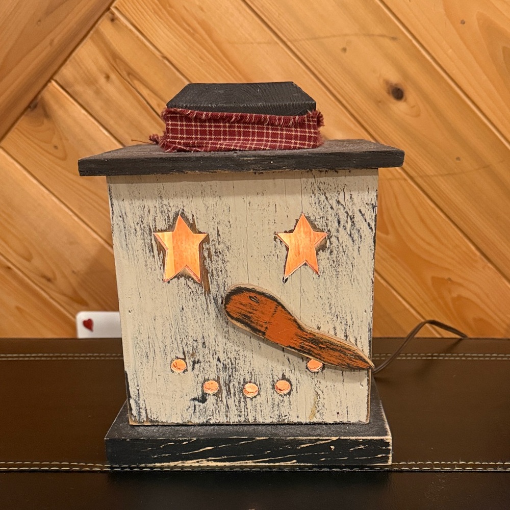Charming Snowman Candle Holder with Star Cutouts